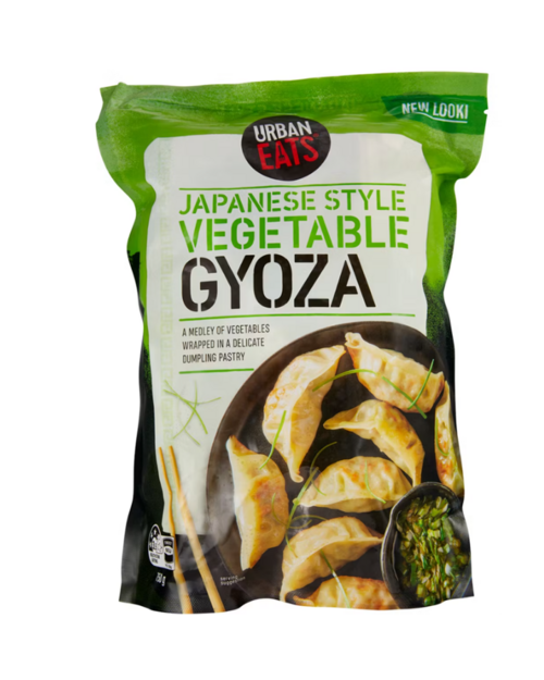 A plastic package labelled Urban Eats Japanese Style Vegetable Gyoza